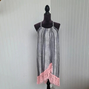 ZL Europe Dress Women Black Gray White Pink Cotton Tank Ruffle Fringe Boho OS